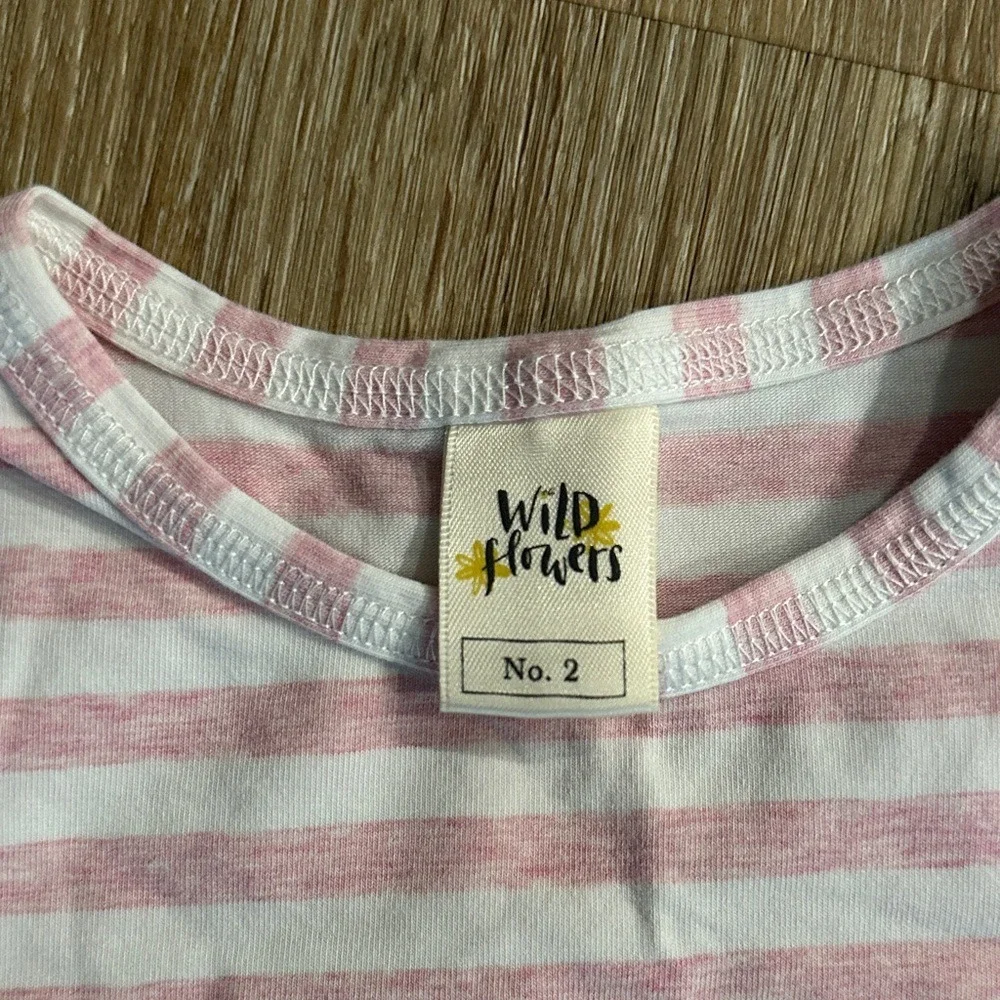 Wildflowers Girls Pink Striped Top and‎ Patchwork Ruffle Skirt Set Size 2